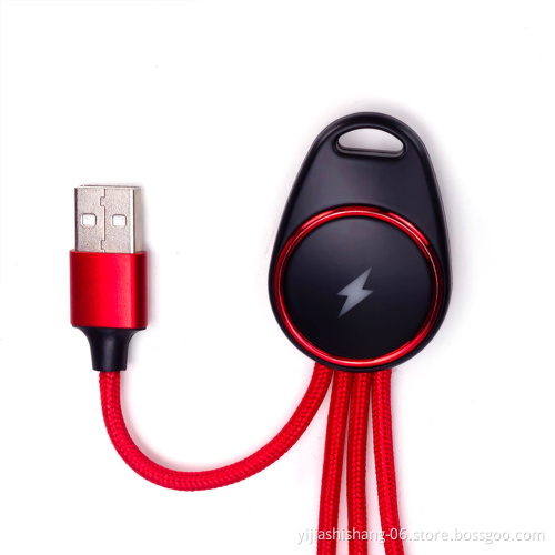 High quality phone charger cable 3 In 1 multiple charging cord with light-up logo engraved LED usb cable for iphone 7 8 X usb C
